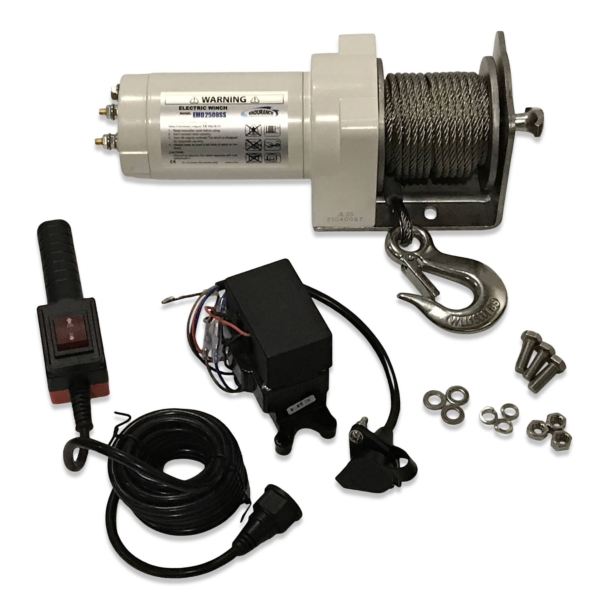 Endurance Marine, SS Davit/Utilty Winch, Capacity (Line Pull) 2500 lb, Volts 12 Max. Amps 190 Model# EMD2500SS